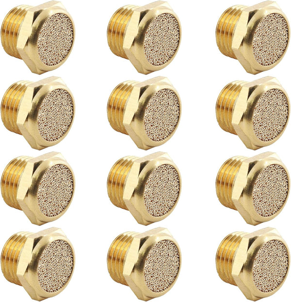 12 Pcs Pneumatic Sintered Brass Air Muffler Silencer, 1/4 NPT Male Air Silencer Fitting