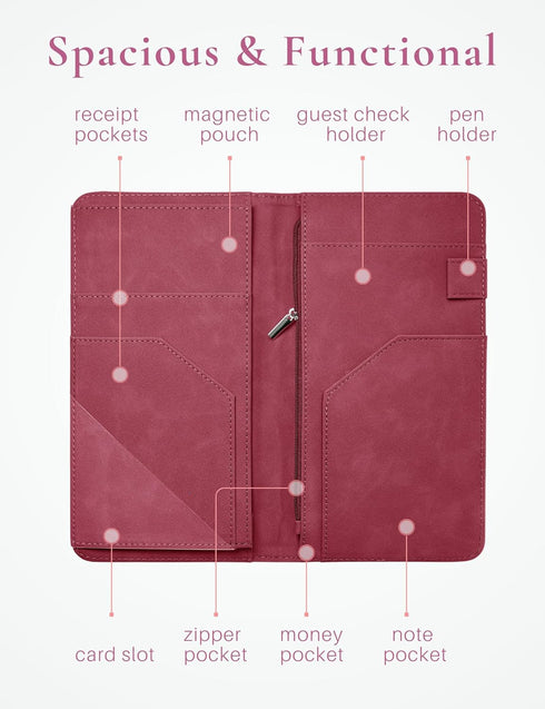 Mymazn Server Book with Zipper and Magnetic Pocket, Cute Waitress Book Server Booklet, Serving Book Fits Server Apron