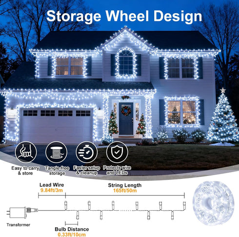 165FT 500LED 30V 8 LED String Lights, Plug in Waterproof String Lights with Modes for Indoor and Outdoor Party Wedding