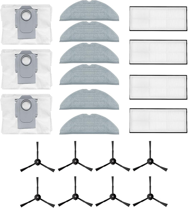 Replacement Accessories Kits for Roborock S8/S8+/S8 Pro Ultra Vacuum Cleaner (8 Side Brush, 4 Filter, 4 Dust Bag, 6 Mop