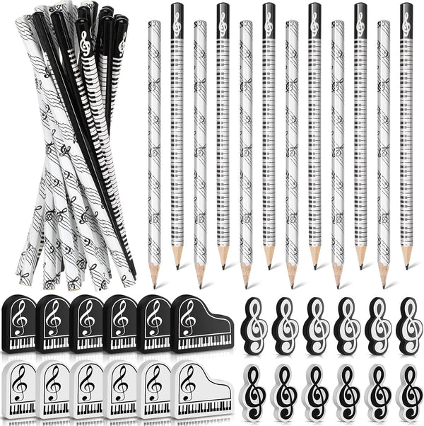 Music Pencils with Music Note Pencil and Themed Erasers, Bulk Keyboard Fun Pencils, 48 Pcs for Classroom