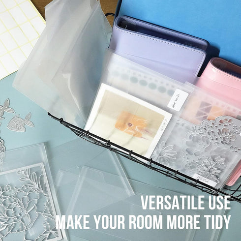 Hukado Clear Plastic Envelopes, 60 Pcs 9''x7'' for Cash, Photo & Document Storage, Reusable Waterproof Holder