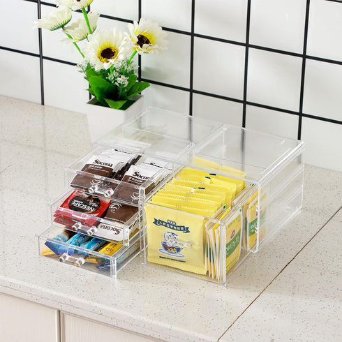 Office Desktop Drawers with 4 Drawers, Plastic Makeup Organizer Containers, Small Craft Storage Case Box, Pack of 1