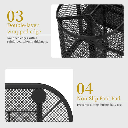 SUPEASY Mesh Desk Organizer with Drawers, Pen Holder for Office Supplies, Black