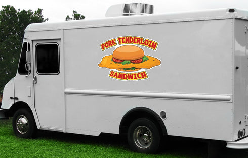 8" Pork Tenderloin Sandwich Concession Decal Sign cart Trailer Stand Sticker Equipment