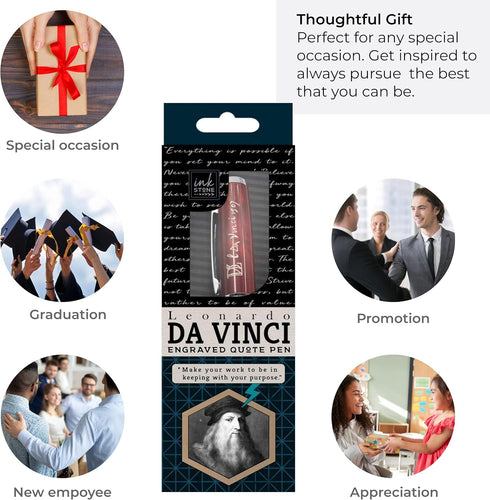 Leonardo Da Vinci Inspirational Quote Pen - Creative Gifts for Artists, Engineers, Architects, Professors, and Teachers