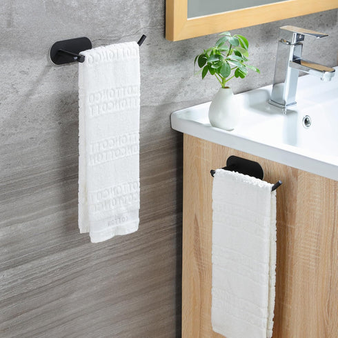 Hand Towel Holder, 2 Packs Black Self Adhesive Towel Bar, 6 3/10 Inch Towel Rack/Ring for Bathroom Kitchen