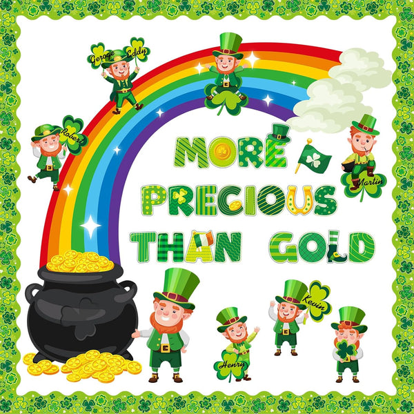 Pasimy St. Patrick's Day Bulletin Board Decoration, Lucky Shamrock Cutout Border for Classroom Decor