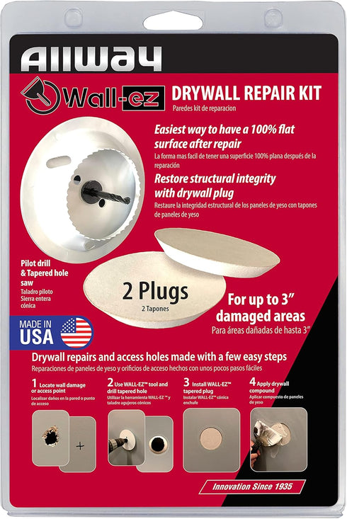 ALLWAY WEK2 Wall-EZ Drywall Repair Kit with 2 Drywall Plugs and Tapered Hole Saw