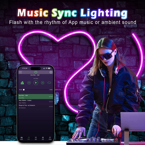 L8star 16.4ft RGB LED Neon Rope Light with Remote Control, Smart Color Changing DIY Mode Neon Flex Strip Lights