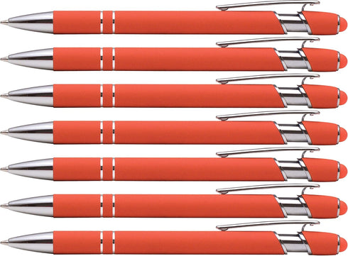 Rubberized Soft Touch Ballpoint Pen with Stylus Tip, Premium Metal, Black Ink, Medium Point (Orange, 7)