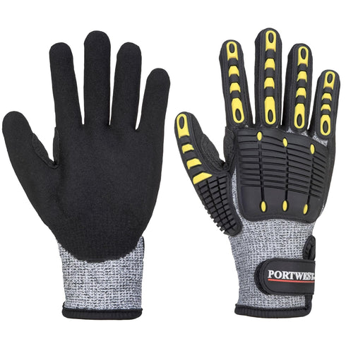 Portwest A722 Anti Impact Safety Work Gloves, Cut Resistant, Gray/Black, Large