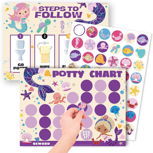 Potty Training Chart for Girls, Mermaid Theme, 8.3 x 11.2 inches, 10