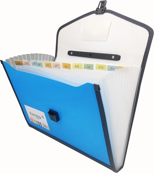Expanding File Folder with Labels - 13 Pocket Accordion Document Organizer, Expanding Zip File Folder for Letter A4