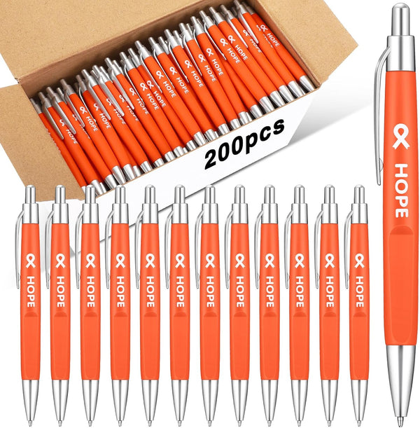 Qilery 200 Pcs Breast Cancer Pens Bulk - Pink Ribbon Retractable Ballpoint Pens with HOPE Imprint for Charity Run