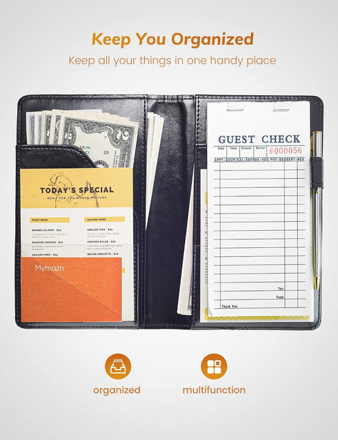 Mymazn Server Books for Waitress Book Server Wallet Server Pads Restaurant Waitstaff Organizer, Guest Check Book Holder