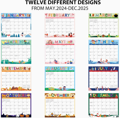 Magnetic Calendar for Refrigerator, 8'' x 10'' Fridge Calendar from May 2024 to December 2025, 20 Months Calendar for