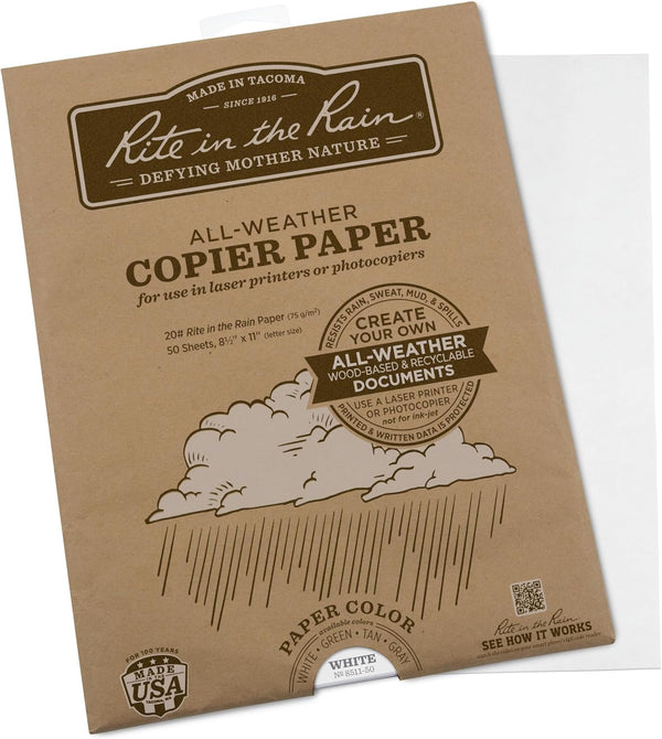 Rite In The Rain Weatherproof Laser Printer Paper, 8.5" x 11", 20#