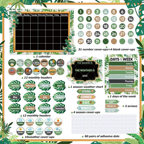 Tenare Calendar Bulletin Board Set, Calendar Seasons Weather Chart Bulletin Board and Classroom Display with Stickers for School Classroom Bedroom Wall Decoration (Plants Style) by Tenare