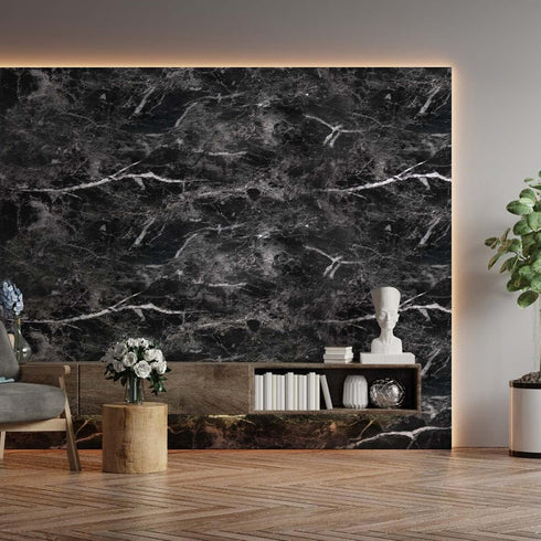 Black Marble Paper 17.7" x 78.7" Granite Wallpaper Peel and Stick Countertop Paper Self Adhesive Thickening for Kitchen Bathroom and Furniture by Abyssaly
