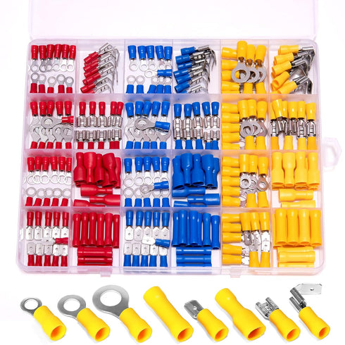 Ginsco 250Pcs Insulated Wire Connectors Assorted Crimp Terminal Kit - Quick Disconnect Ring Spade Butt Splices