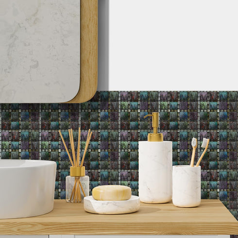 25Pcs Peel&Stick Mosaic Wall Tile Transfers for Home Decor, 4x4inch Waterproof Vinyl Splashback Sticker Tile Decal