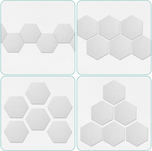 Navaris Hexagon Felt Board Tiles - Set of 6 Memo Bulletin Boards with Push Pins, 5.9 x 7 inches (15 x 17.7 cm) - White