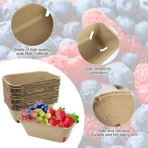 30 Pack Rainmae Natural Pulp Fiber Large Berry Basket for Picking Fruit, Molded Berry Basket for Blueberry Raspberry