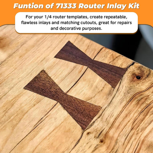 71333 1/4 1/8" 1/4" Router Bits Solid Brass Inlay Kit for Templates for High RPM Routing, Includes Carbide Router