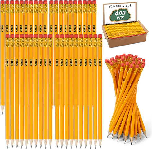 IKAYAS 400 Pack #2 HB Pencils, Bulk Yellow Sharpened Pencils with Erasers for Kids and Office Supplies