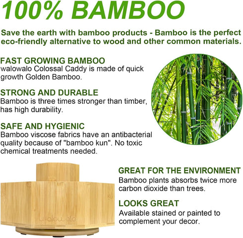 walowalo Bamboo Rotating Art Supply Organizer, Holds 800+ Pencils, Spinning Crayon Marker Pen Holder for Desk, Office,