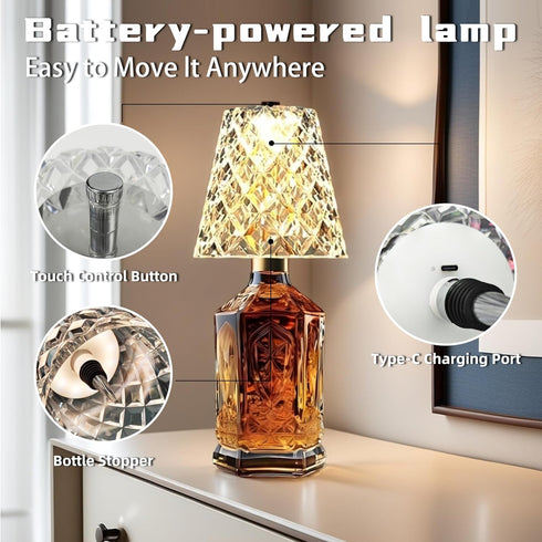 2 Pack 2000mAh, 3 Wine Bottle Lamp Crystal Clear, Rechargeable LED Acrylic Bottle Lampshade, Colors, Table Lamps, Desk