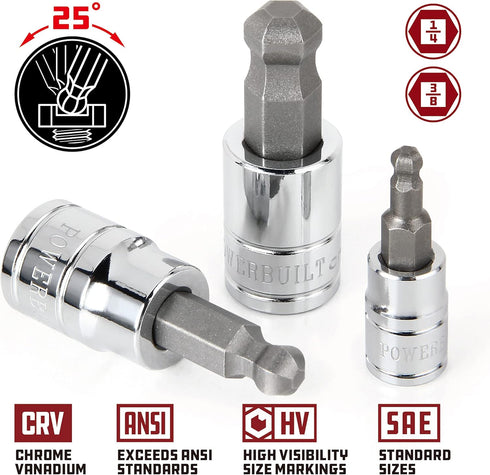 Powerbuilt 642402 8-Piece SAE Wobble Ball Hex Bit Set, Silver