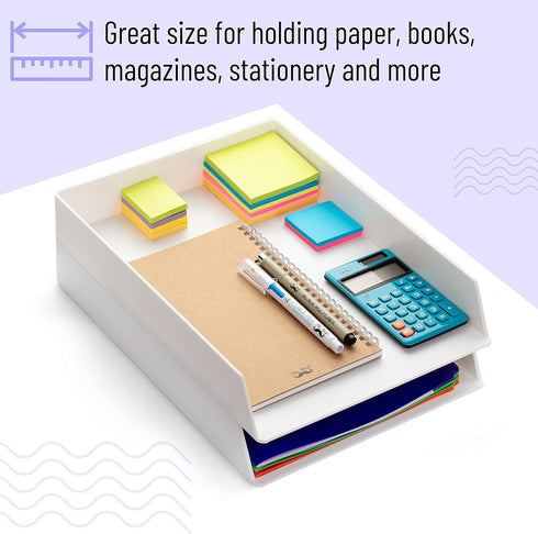Mr. Pen Letter Tray Desk Organizer, Plastic, 2 Pack, White File Organizer for Desk, Paper Holder for Office