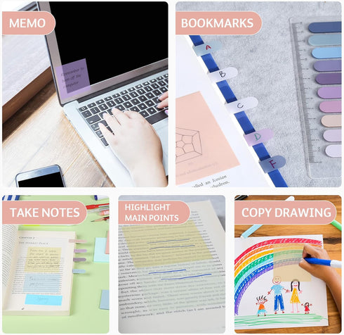 Pastel Transparent Sticky Notes, 550 Sheets, Morandi Clear Sticky Tabs, Translucent Page Flags, Office School Supplies