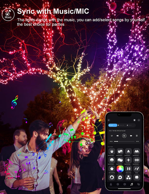 echosari Smart String Lights, 100 LED 33Ft RGB Fairy Lights with Remote & App Control, Music Sync for Christmas Trees
