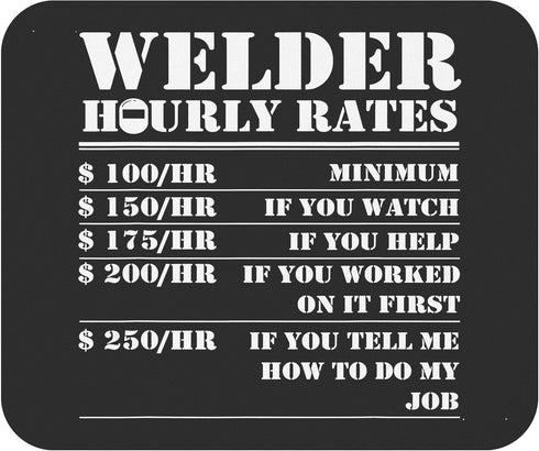 Funny Gag Sarcastic Mousepad, Welder Hourly Rate Gift for Welding Worker, Black Computer Mouse Pad