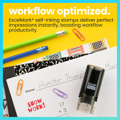 ExcelMark Round Teacher Stamp - Show Work! - Teacher Stamp with RED Ink