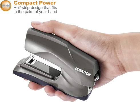 Bostitch Office Heavy Duty Stapler, 40 Sheet Capacity, No Jam, Half Strip, Fits in Palm, Gray