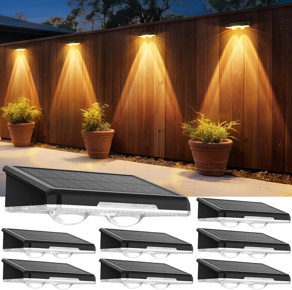 Solar Fence Lights Outdoor 8 Pack - 3 Modes (Warm/Neutral/Cool White), Fence