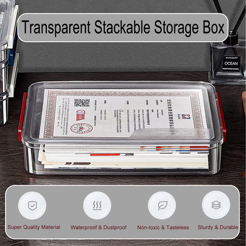 Clear File Storage Box with Lids, A4 Storage Box for 8"x11" Paper, Stackable Magazine File A4 Paper Project Case Bins,