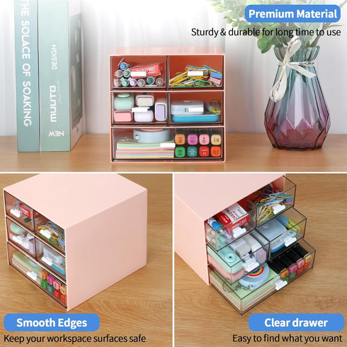 Desk Organizer with 5 Drawers, Rectangular Office Stationery Supplies, Plastic Makeup Storage for Office, Pink
