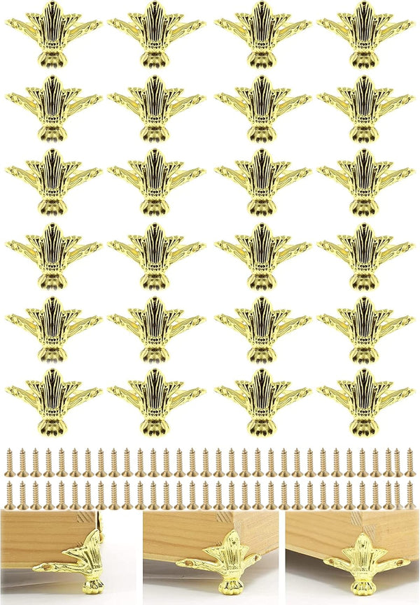 24 PCS Antique Brass Box Metal Feet Legs for Small Wood Jewelry Crafts Case, Storage Corner Protector Feet for Boxes