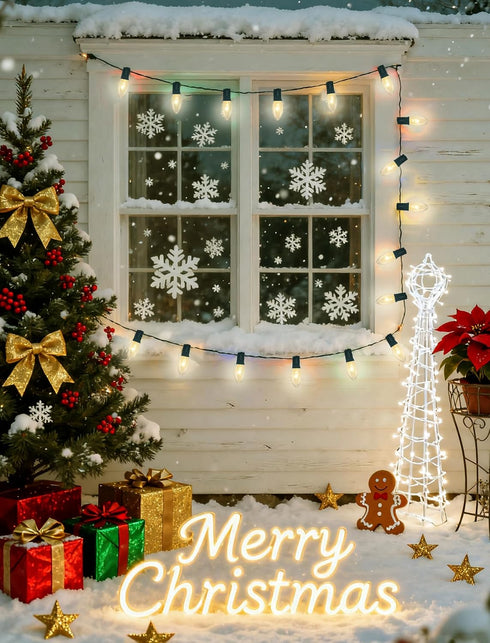 C9 25Ft 26 C9 Bulbs, Clear Christmas Lights, Vintage Outdoor String Lights with Clear Hanging Christmas Roofline Lights