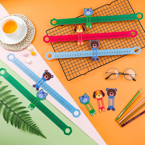 Eersida 24 Pcs PVC Math Number Line 0 to 30 for Students, Animal Positive Integers Slide Rules, 16.5 x 1.5 Inch (Bright