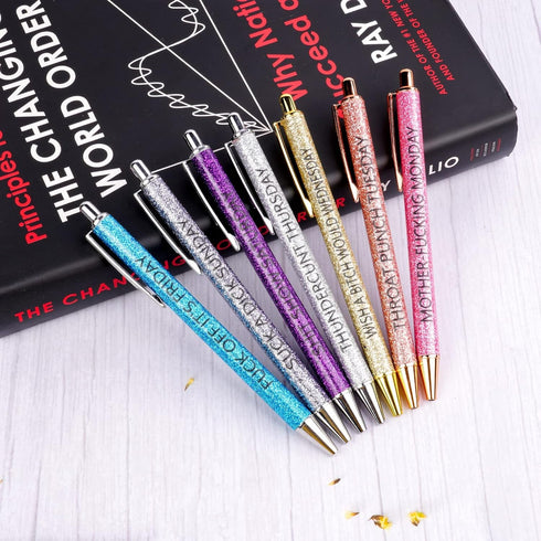 AUAUY Funny Pens, Seven Days of The Week Describing Mentality, Spoof Fun Swear Word Pens for Each Day, Fun Ballpoint