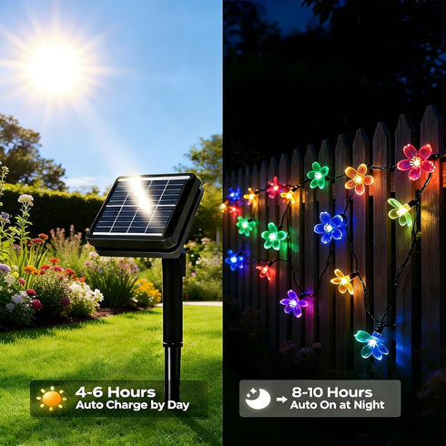 50 Flower Solar String Lights, LED Outdoor Patio Lights Waterproof, Fairy Lights for Outside Patio Garden Fence Yard