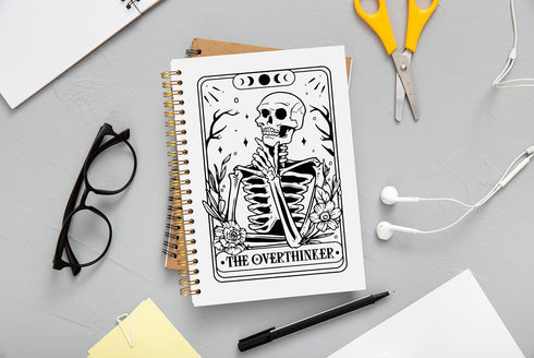 the Overthinker Tarot Card Notebook Journal, Gothic Goth Skull Notebook Journal, Witchy Journal, Goth Office Supplies, Spiral Notebook 5.5x8.3 by Ecezatik