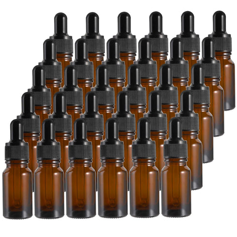 Kingrol 30 Pack 10ml Amber Glass Bottles - Eye Dropper for Essential Oils, Perfumes, Aromatherapy