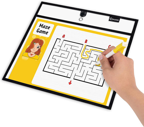 Magnetic Dry Erase Pockets by Two Point (6-Pack) - Black Dry Erase Pocket Sleeves, Job Shop Ticket Holders, Magnetic